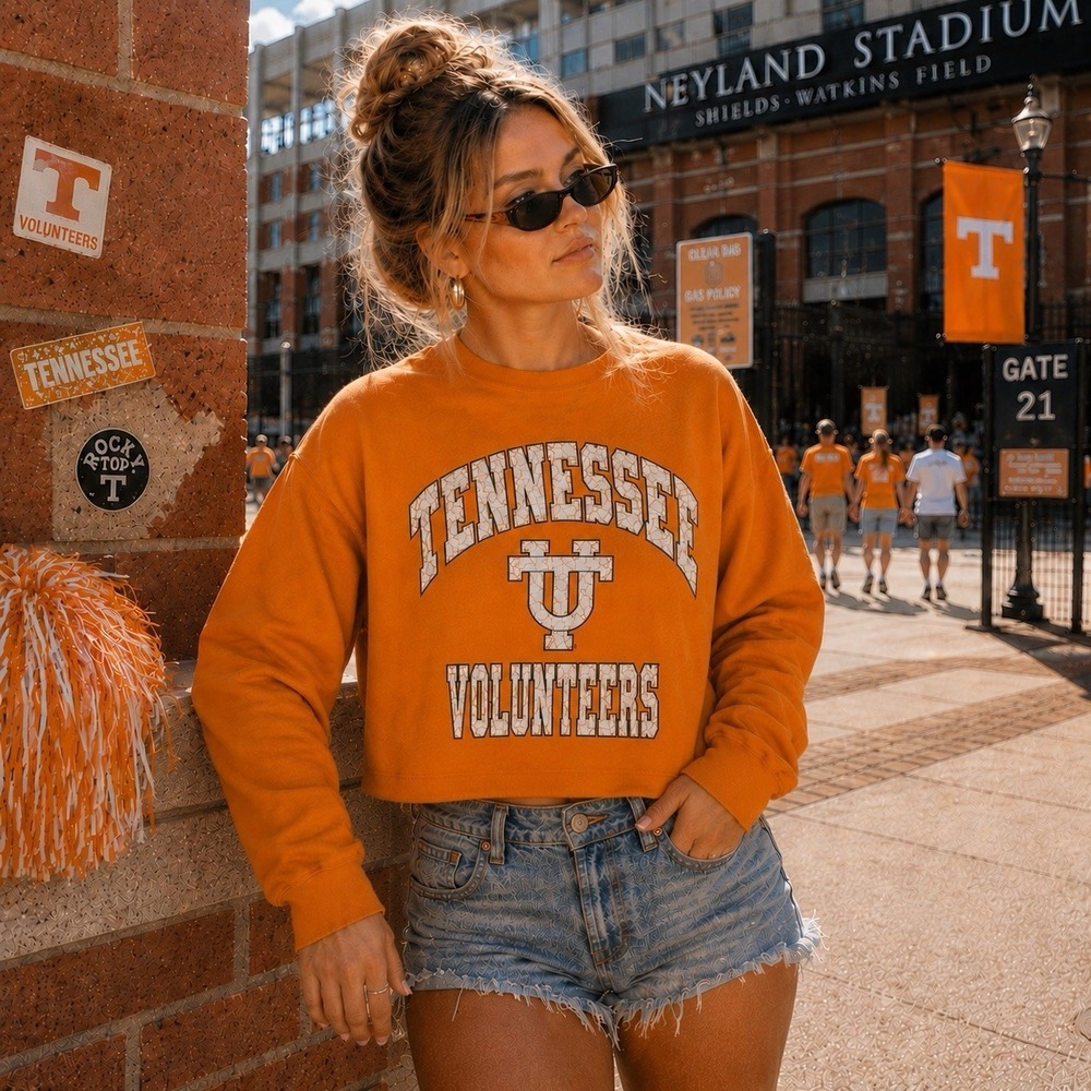 Vintage Tennessee Volunteers BIKE Sweatshirt L USA Cut Waist Raw Hem Orange